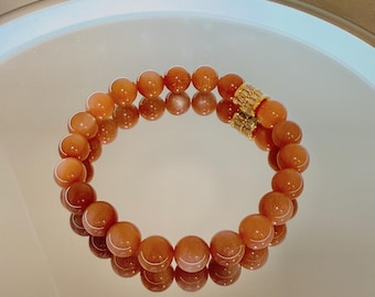 Special Design**Natural Orange Cat Eye Moonstone Bracelet Handmade 9mm, Crystal Beaded Bracelets Spiritual Healing Crystal gift customized