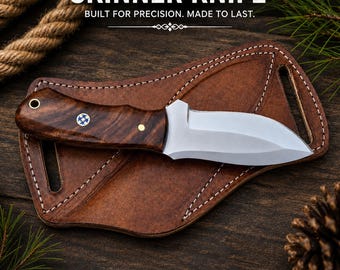 Custom Handmade Carbon Steel Hunting Knife, Wood Handle Personalized Skinning Knife with Leather Sheath. Gift Knife, Hunter Knife, Camping