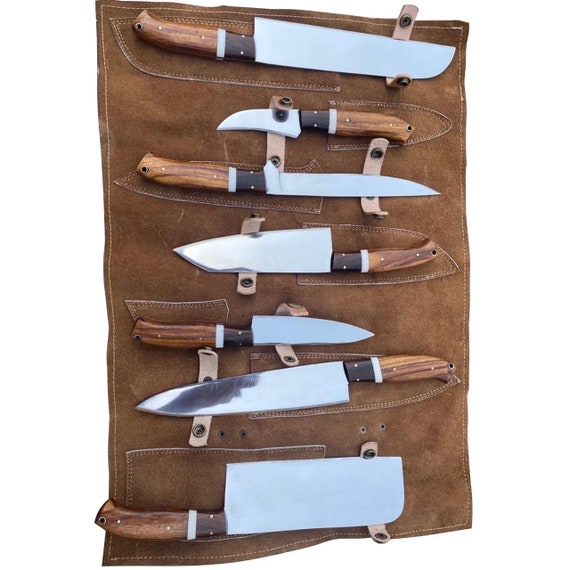 Chef Knife Set  Handmade High Polish J2 Steel Kitchen Knife Set, Chef  Knives With Leather Roll kit
