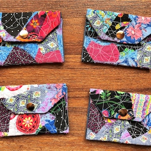 Cartera de patchwork, monedero de patchwork, cartera de patchwork hecha a mano, tarjetero de tela, cartera de tela, monedero de patchwork reciclado