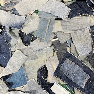 Denim Scraps. Reclaimed Salvaged Denim Clothing Fabric Scraps for Crafting, Scrap Fabric Bag, 1 pound of Denim scraps, Denim Scrap Pieces