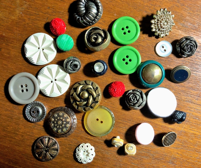 Antique Button Assortment, Vintage Buttons, Metal Buttons, Mixed Lot of 30 Buttons, Button