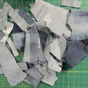8 Ounces Recycled Denim Scraps: Upcycled Fabric Pieces for Crafts