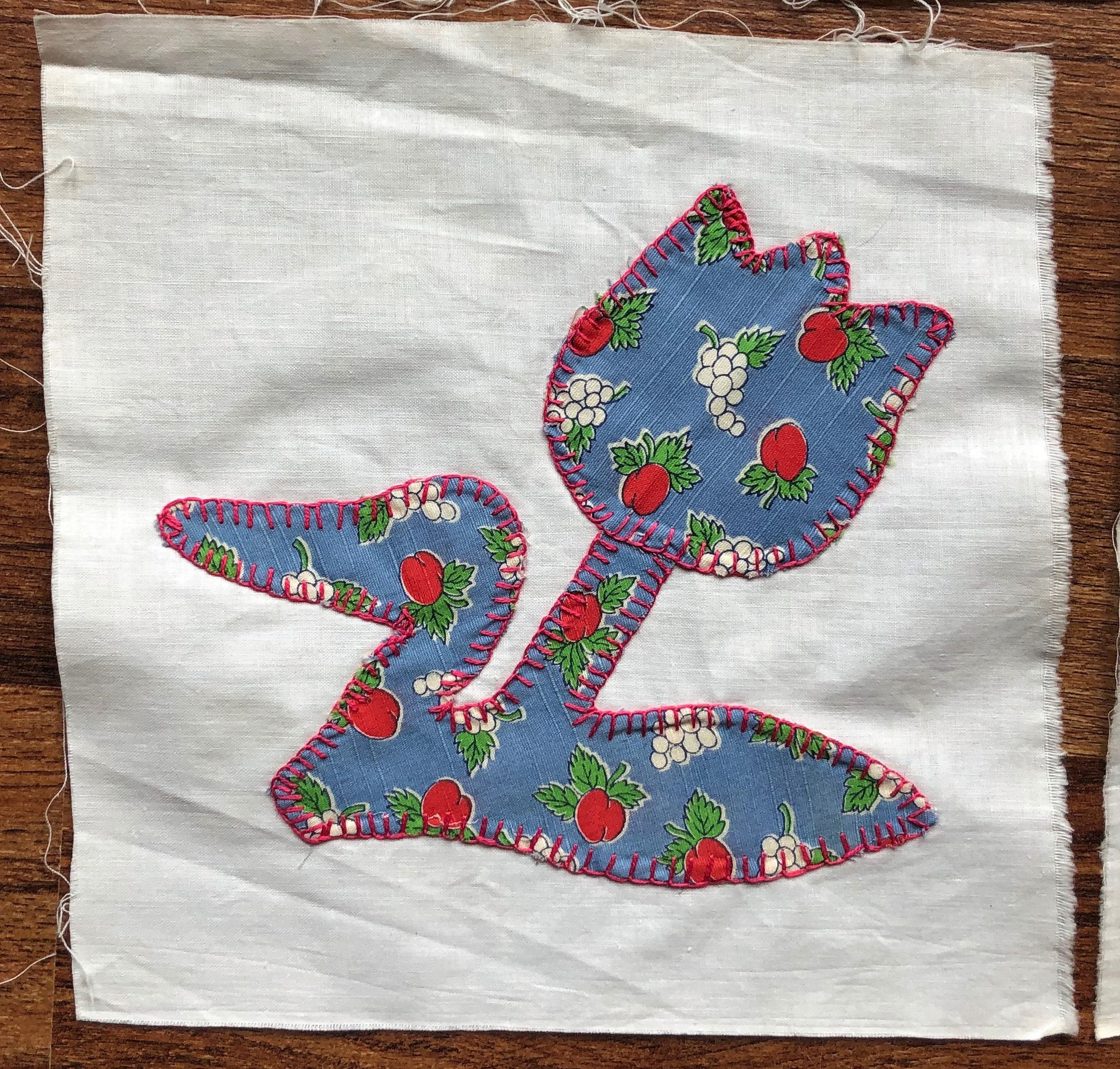 Tulip Applique Quilt Square, Tulip Quilt Square, Applique Tulip, Embroidered Quilt Square ...
