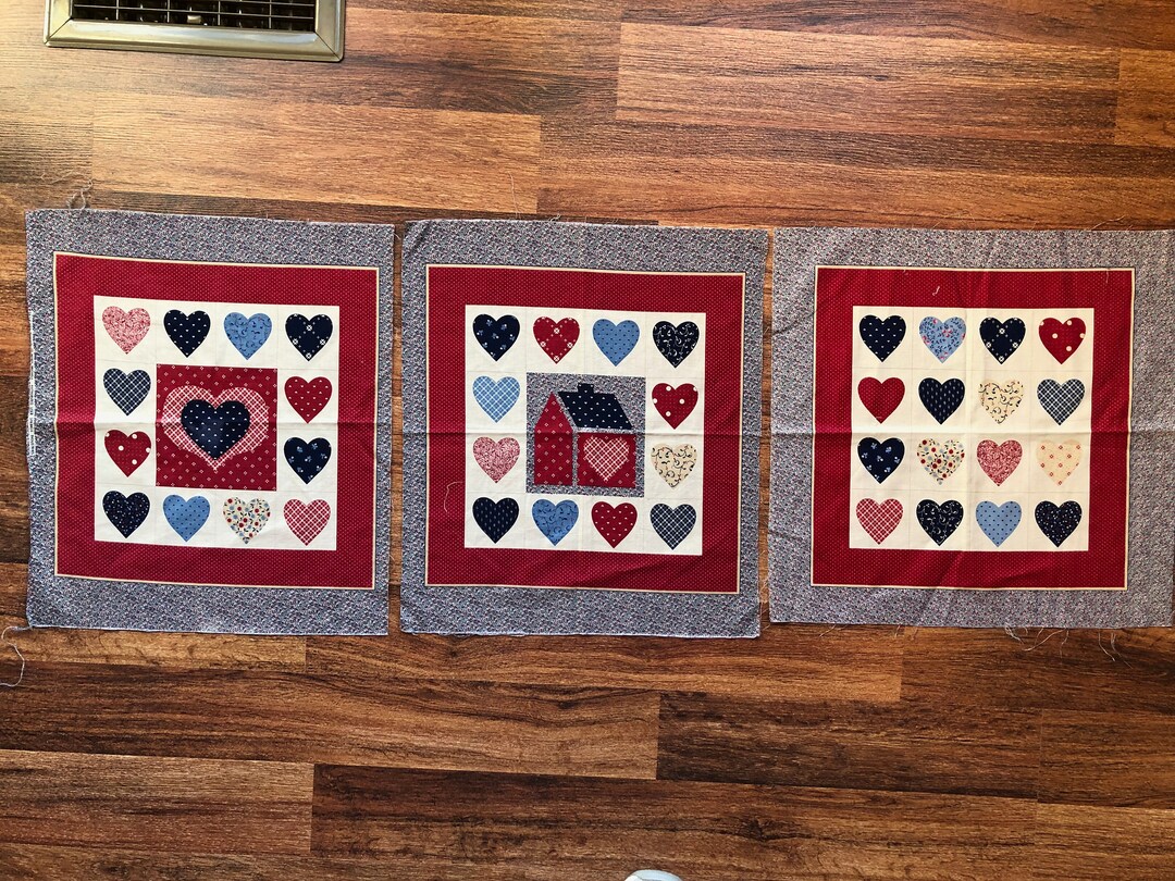 Heart Quilt Fabric Panels Three Fabric Panels Heart Quilt Etsy
