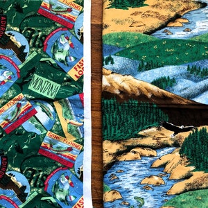 Camping Theme Fabrics, Wildlife Fabric, Camp Woodland Fabric, Adirondack Camper Fabric, Van Life, Outdoor Life Fabric, TWO Half Yard Fabrics