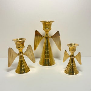 Vintage Candlesticks Set  Brass Angel Taper Candle Sticks  Holiday Candle Holders