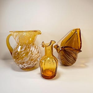 Vintage-Style Glass Amber Pitchers & Mid-Century Murano-Inspired Bowl Lot