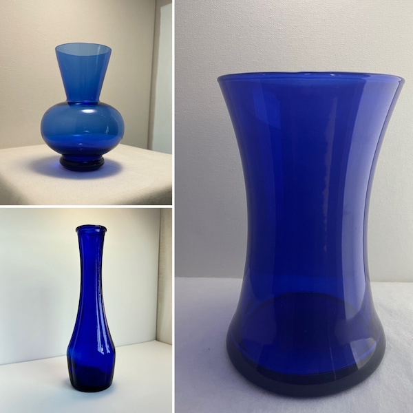 Vintage-Style Cobalt Blue-Glass Flower Vases | Bud Propagation Bottle Bundle