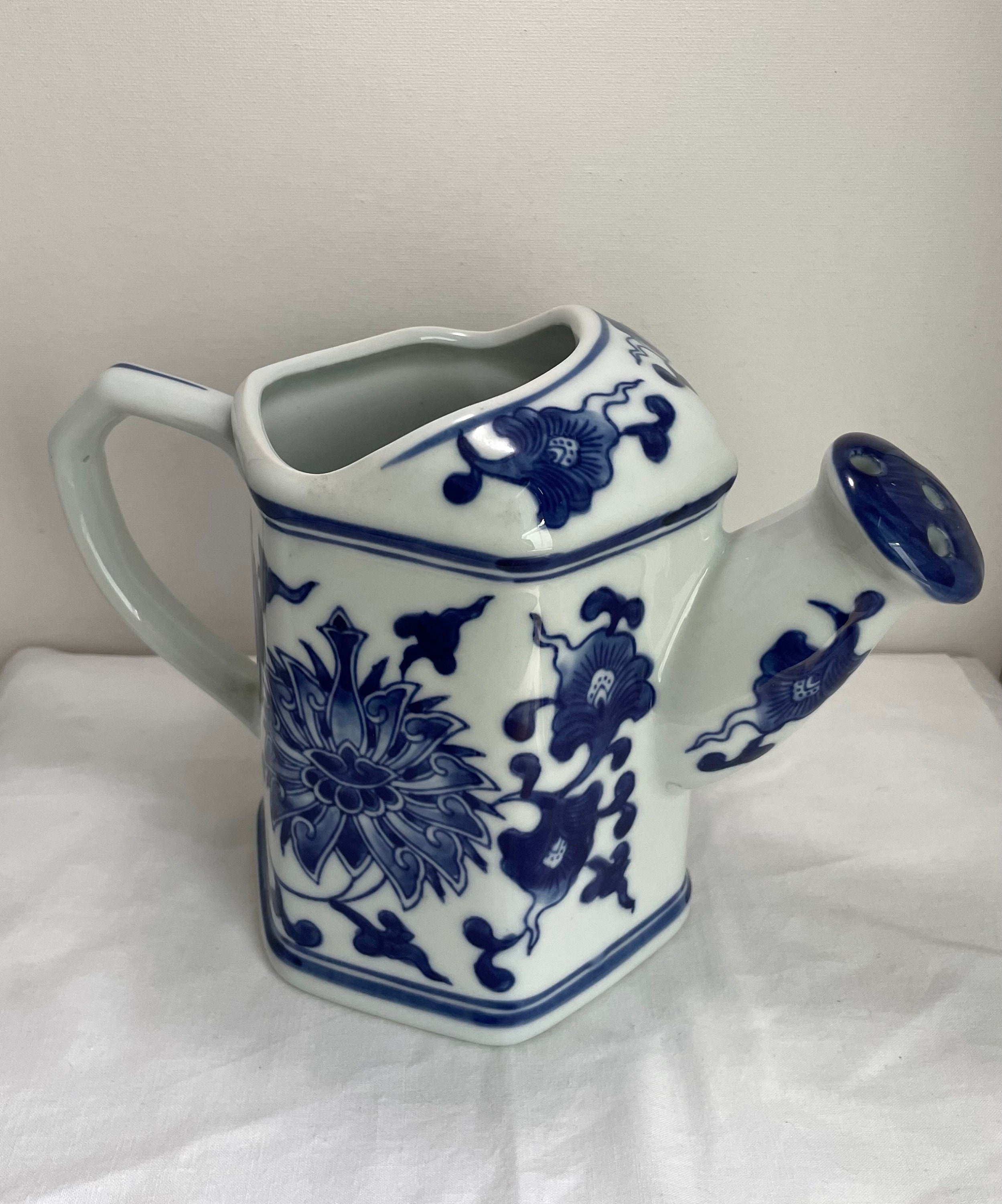 Pretty Blue Ceramic Farmhouse Pitcher or Shabby Chic Watering Can