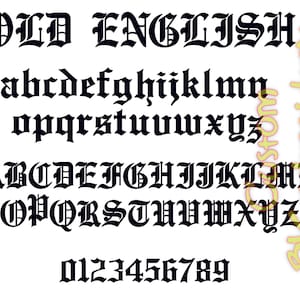 May include: A black and white image of an old English font alphabet with uppercase and lowercase letters and numbers 0-9.