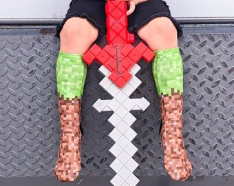 Pixel Gamer Socks, For All Ages, Sublimation, Gender Neutral, Video Game Lover, Brown and Green Vintage Game Screen, Builder Fashion