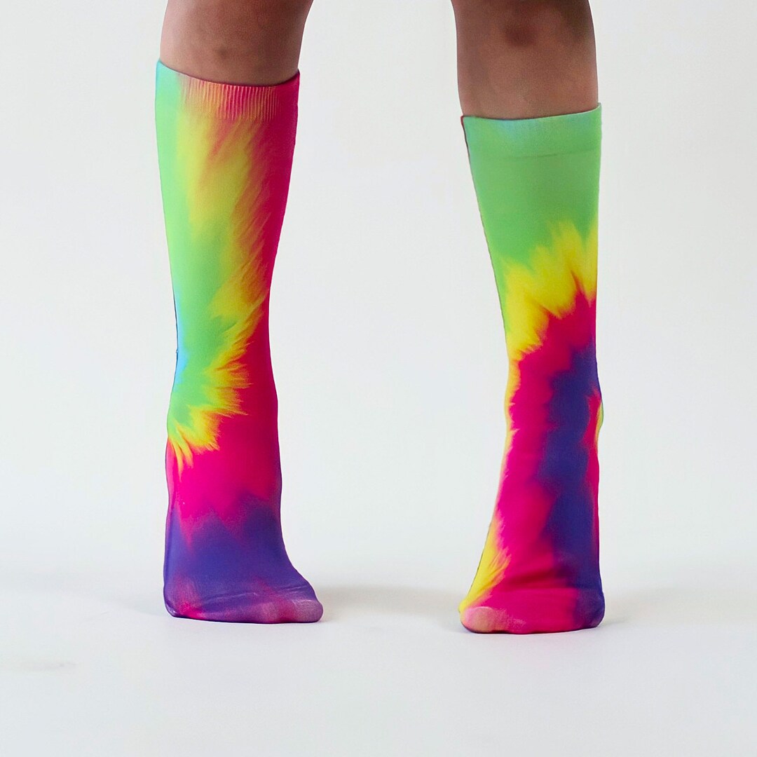 Neon Tie Dye Socks, 80s Fashion for All Ages, Rainbow Style, Vibrant