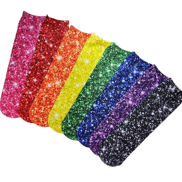 Calcetines de brillo falso (falso) helado, moda para todas las edades, estilo arco iris, colores vibrantes, sublimación, género neutro, equipo de porristas Pom Squad