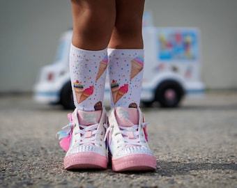 Ice Cream Socks, 80s Fashion For All Ages, Sublimation, Gender Neutral, Long Rainbow Socks, Munchies Food Snacks, Party Favors