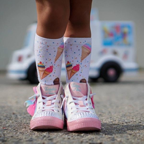 Ice Cream Socks, 80s Fashion For All Ages, Sublimation, Gender Neutral, Long Rainbow Socks, Munchies Food Snacks, Party Favors