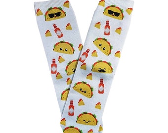 Taco Tuesday Socks, 80s Fashion For All Ages, Sublimation, Gender Neutral, Long Socks, Munchies Food Snacks, Party Favors, Cinco De Mayo