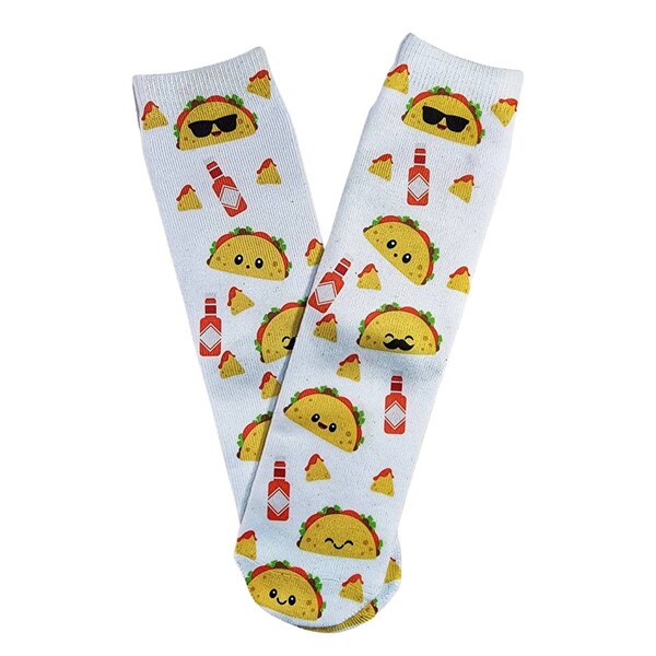 Taco Tuesday Socks, 80s Fashion For All Ages, Sublimation, Gender Neutral, Long Socks, Munchies Food Snacks, Party Favors, Cinco De Mayo