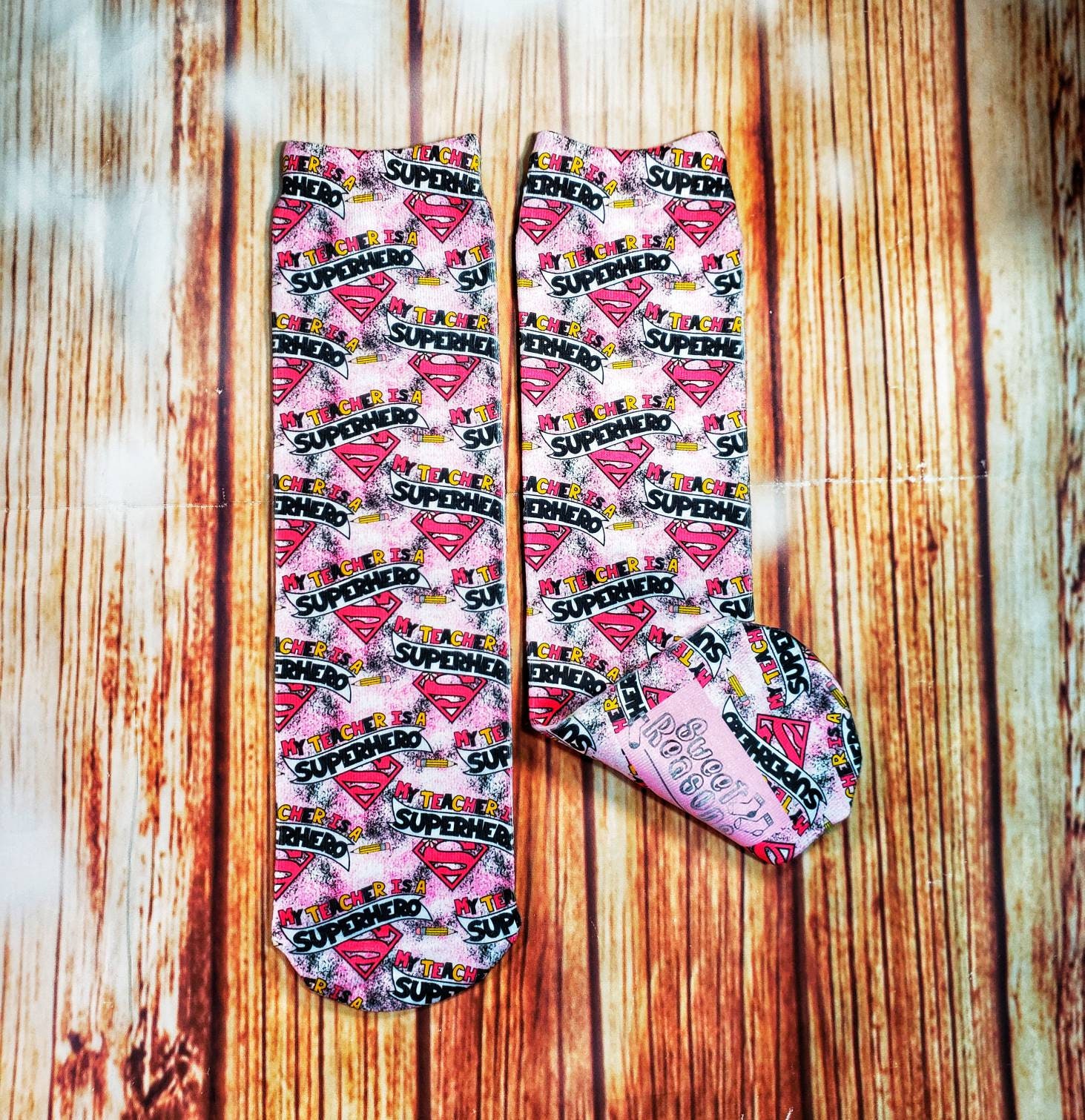 My Teacher is a Superhero Socks, for All Ages, Sublimation, Gender