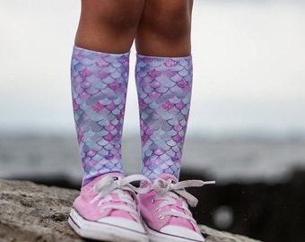 Pastel Purple Mermaid Socks, 80s Fashion For All Ages, Rainbow Style, Vibrant Colors, Sublimation, Gender Neutral, Cheerleading Pom Squad