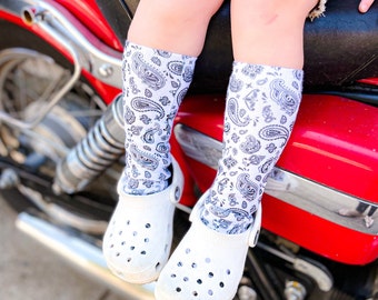 White Paisley Socks, Fun Fashion For All Ages, Sublimation, Prom Dance, Bandana Classic Pattern, Floral Design, Hip Hop Style, Monochrome
