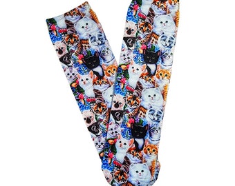 Realistic Cats Socks, For All Ages, Sublimation, Gender Neutral, Teacher's Gift, Fun Birthday, Colorful, 80s Style Fashion, Animal Lover