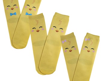 Yellow Chick Socks, 80s Fashion For All Ages, Sublimation, Gender Neutral, Long Socks, Party Favors, Pastel Colors, For Easter Basket Spring