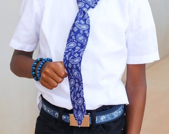 Navy Paisley Necktie, Custom Handmade Tie for Infant to Adult, 90s Fashion, Formal Wear, Prom Ideas, Girls Wear Ties, Adjustable, Bandana