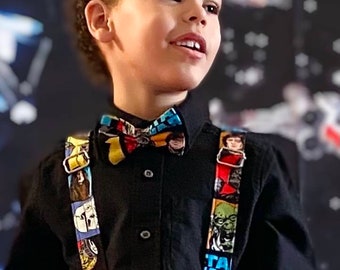 Star Wars Comic Style Suspenders Set, Bow Tie, Hair Bow, Stylish For All Ages, Formal Event Wear, Evening Wear, Prom Dance, Galaxy Party