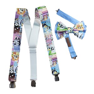 Bluey Suspenders Set, Bow Tie, Stylish For All Ages, Formal Event Wear, Evening Wear, Prom Dance, Toddler Cartoons Party, Ring Bearer image 2