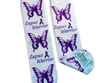 Lupus Warrior Socks, 80s Fashion For All Ages, Crazy Socks, Vibrant Colors, Sublimation, Gender Neutral, Purple Ribbon, Lupus Awareness