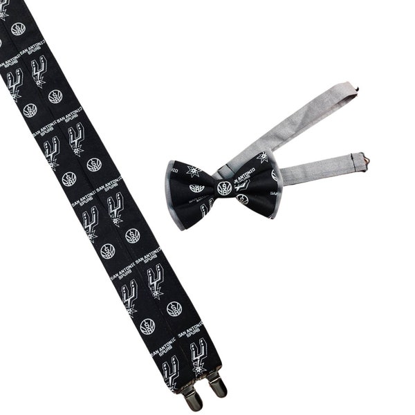 Suspenders Made With Licensed San Antonio Spurs Fabric, Bow Tie, Hair Bow, Stylish For All Ages, Formal Event Wear, Evening Wear