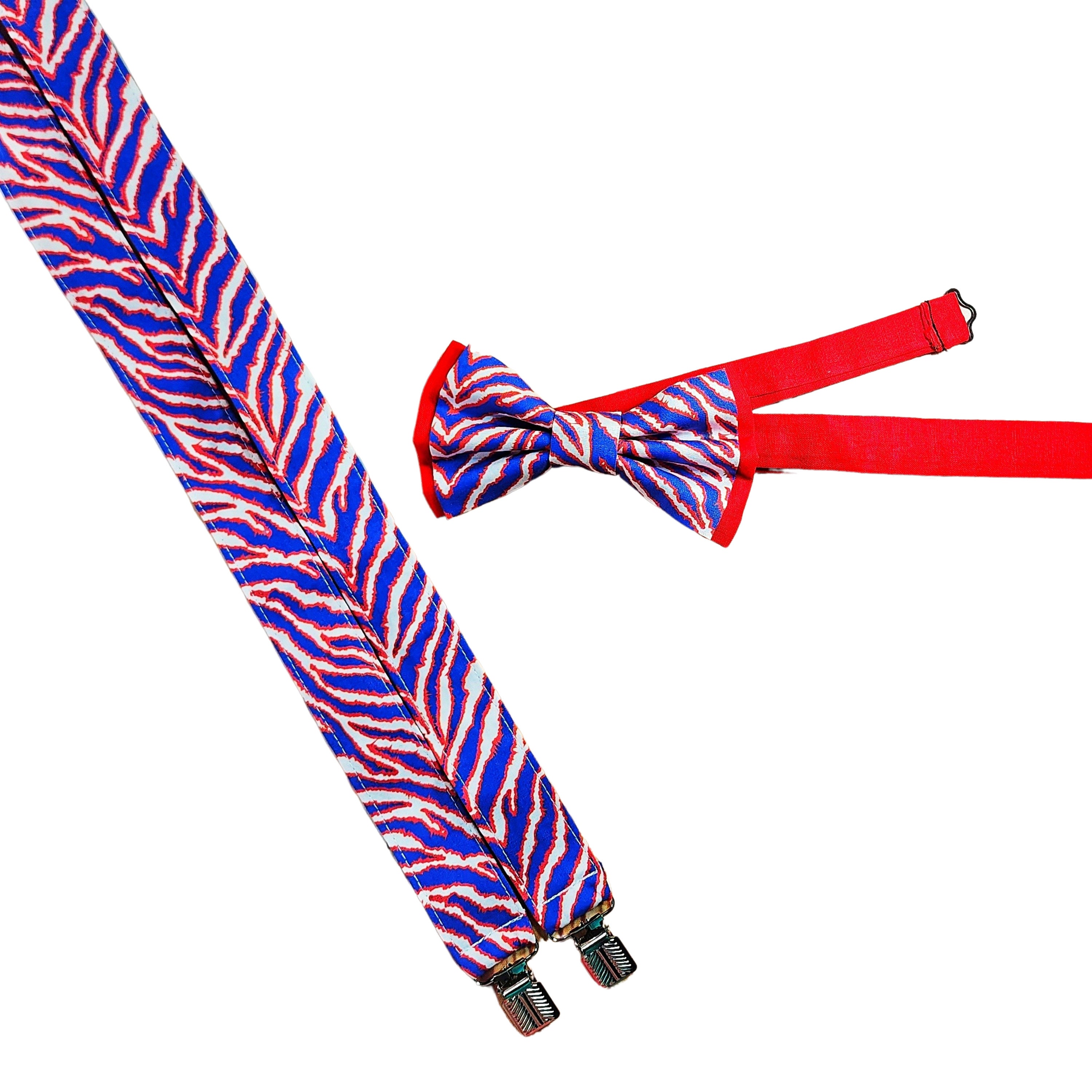 Suspenders Made With Red and Blue Zubaz Fabric Bow Tie Hair Etsy
