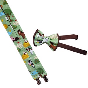 Farm Animal Suspenders Set, Bow Tie, Hair Bow, Stylish For All Ages, Formal Event Wear, Farmer Gift, Horses, Pigs, Goats, Sheep, Cows, Herd zdjęcie 2