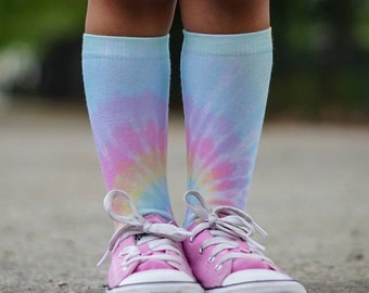 Pastel Tie Dye Socks, 80s Fashion For All Ages, Rainbow Style, Vibrant Colors, Sublimation, Gender Neutral, Cheerleading Pom Squad