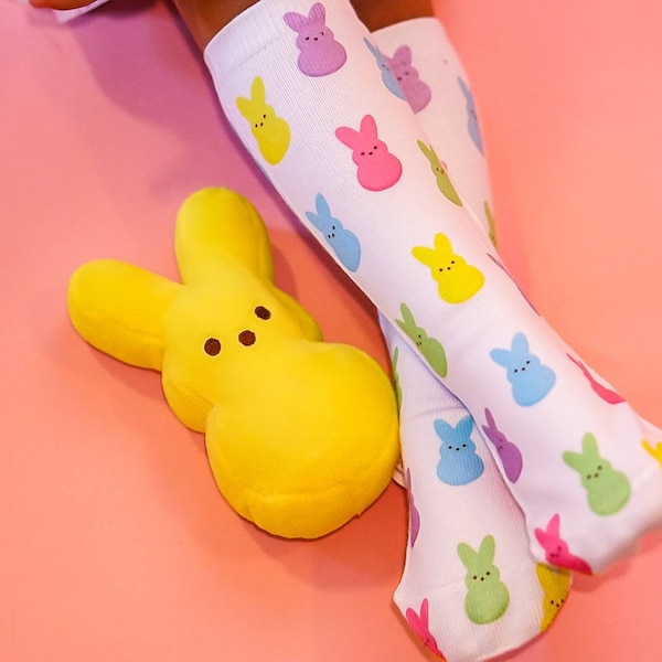 Bright Peeps Socks, 80s Fashion For All Ages, Sublimation, Gender Neutral, Long Socks, Party Favors, Pastel Colors, For Easter Basket Spring