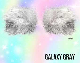 Galaxy Grau Kunstpelz Pom Pom Haarspangen: Rave Space Buns