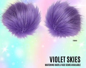 Violette Kunstpelz Pom Pom Haarspangen: Rave Space Dutts