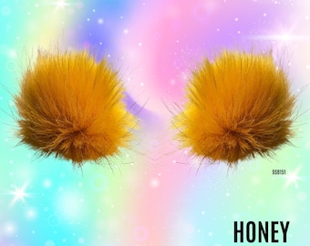 Honey Faux Fur Pom Pom Hair Clips: Rave Space Buns