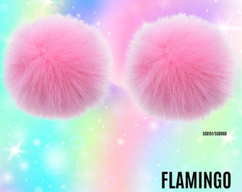 Flamingo Faux Fur Pom Pom Hair Clips: Rave Space Buns