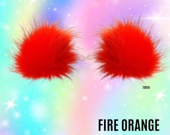 Fire Orange Faux Fur Pom Pom Hair Clips: Rave Space Buns