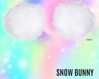 Snow Bunny Faux Fur Pom-Pom Hair Clips: Rave Festival Accessory