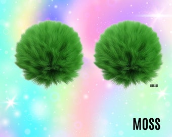 Moss Spacehead Earz (clip-in di lusso per capelli in pelliccia sintetica, fermaglio per capelli rave, accessorio rave, vestito rave, pom-pom, panini spaziali, rave bae, capelli da festival