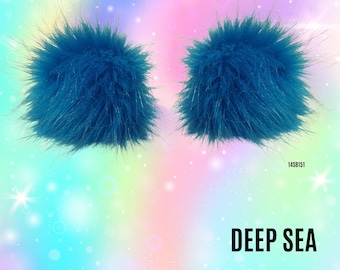Deep Sea Faux Fur Pom Hair Clips: Rave Festival Accessory