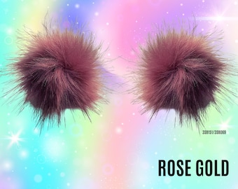 Rose Gold Faux Fur Pom Pom Hair Clips: Rave Space Buns