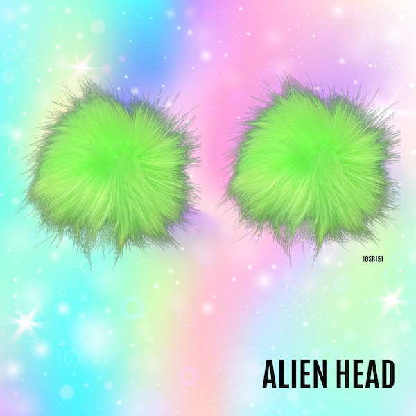 Alien Head Space Head Earz (fausse fourrure de luxe, barrette à cheveux Rave, accessoire Rave, tenue Rave, barrettes à pompons, Space Buns Bunz, cheveux festival