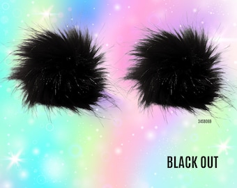 Black Faux Fur Pom Pom Hair Clips: Rave Outfit Accessory
