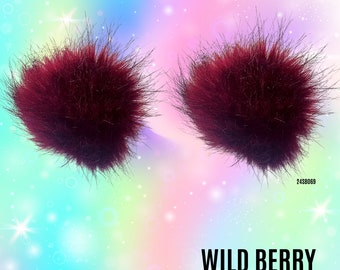 Wild Berry Faux Fur Pom-Pom Hair Clips: Rave Festival Accessory