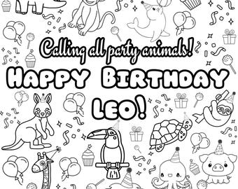 Foglio da colorare con animali da festa di compleanno