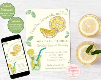 Invito e biglietto di ringraziamento modificabili per limonata / Stampabili e digitali